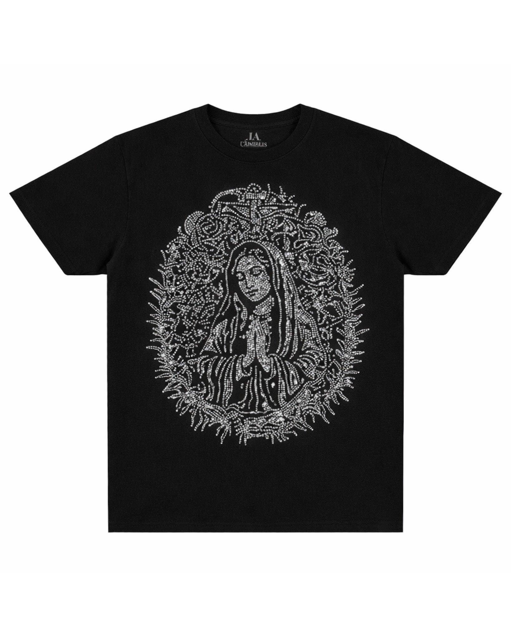 HEAVYWEIGHT RHINESTONE BOXY MOTHER MARY TEE – La Familia Forever