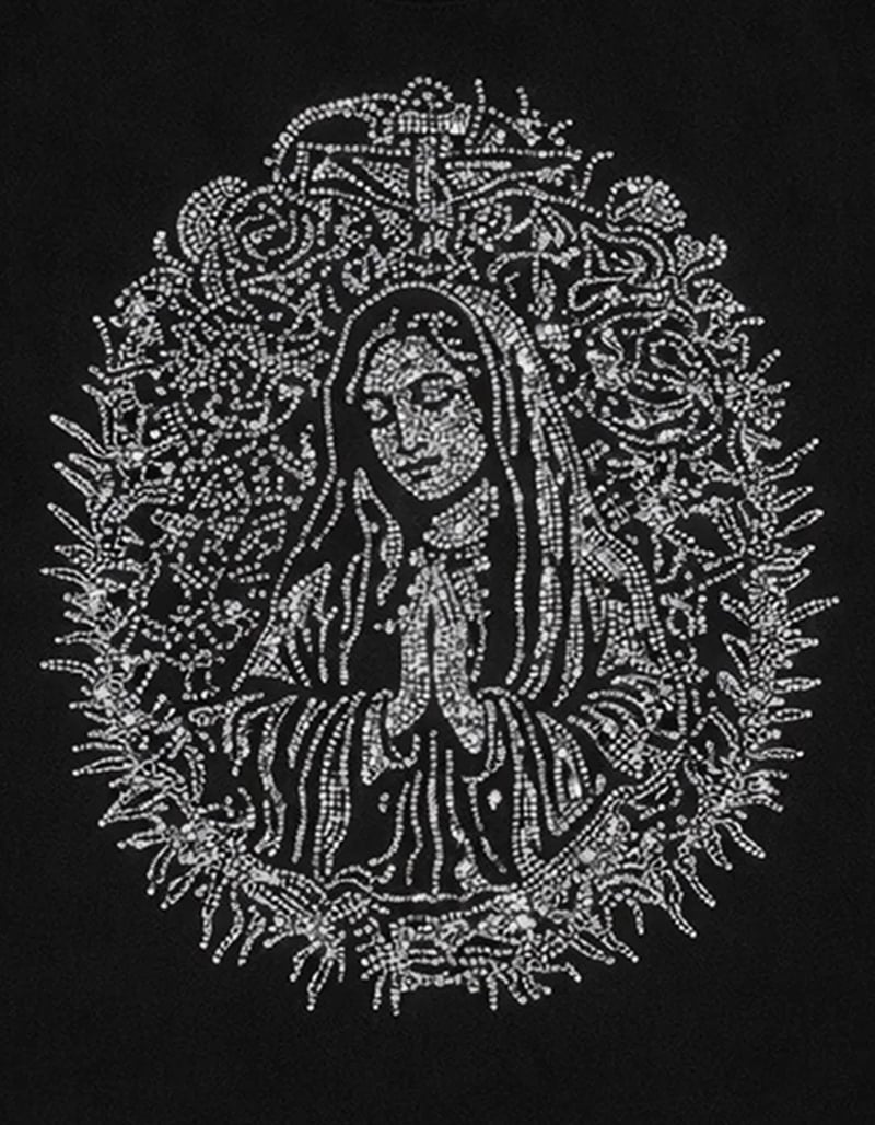 HEAVYWEIGHT RHINESTONE BOXY MOTHER MARY TEE – La Familia Forever