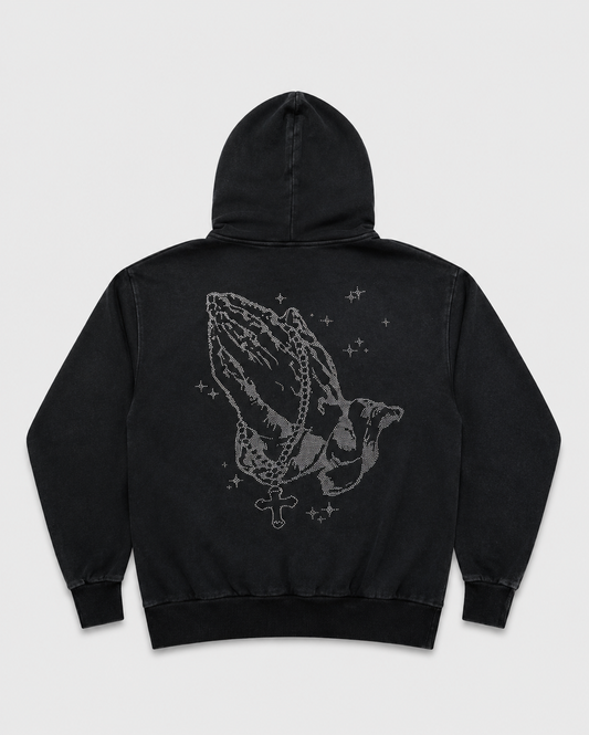 PRAYING HANDS RHINESTONE BOXY HOODIE