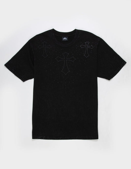 CROSS SCATTER RHINESTONE CROPPED TEE - La Familia Forever