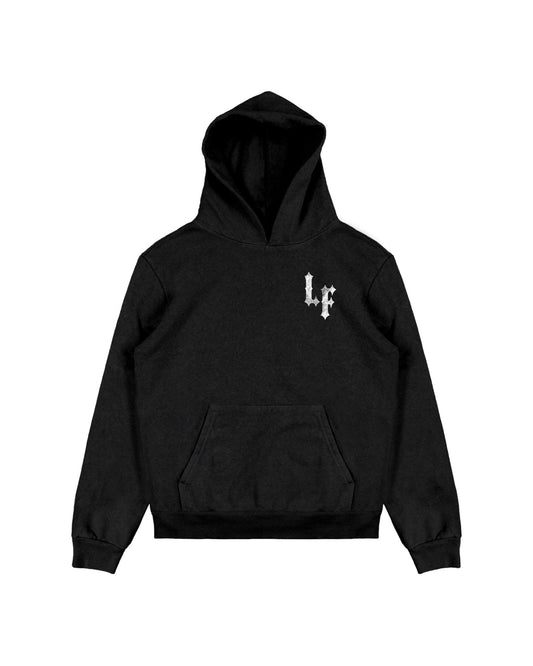 LA FAMILIA “PRAYER HANDS” HOODIE – BLACK LAVA WASH - La Familia Forever
