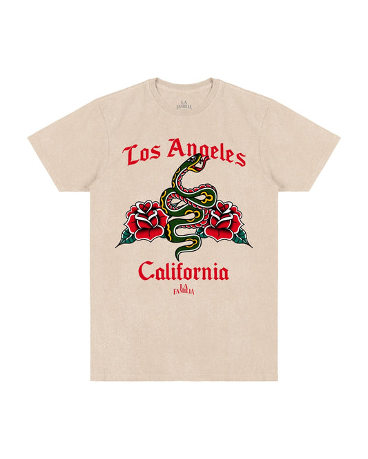 LOS ANGELES SNAKE MINERAL WASHED TEE - La Familia Forever