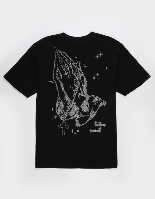PRAYER HAND RHINESTONE BOXY TEE - La Familia Forever