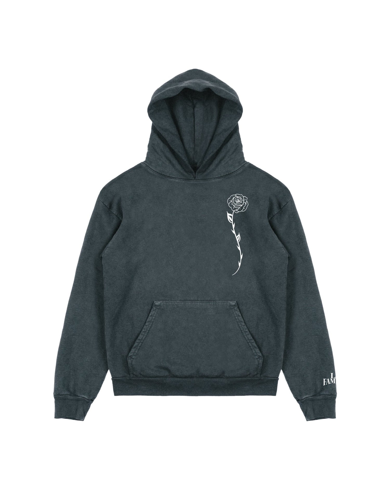 LONG ROSE EMBROIDERED HEAVYWEIGHT PULLOVER HOODIE - La Familia Forever