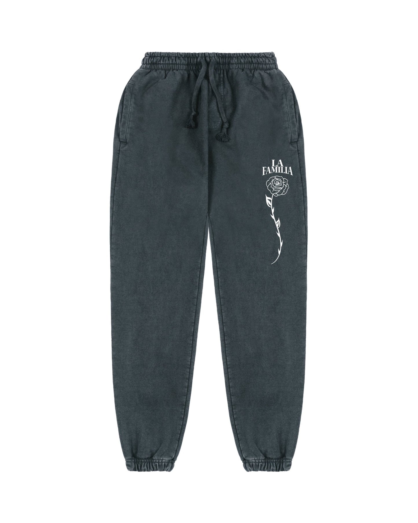 LONG ROSE EMBROIDERED HEAVYWEIGHT PULLOVER SWEATPANT - La Familia Forever